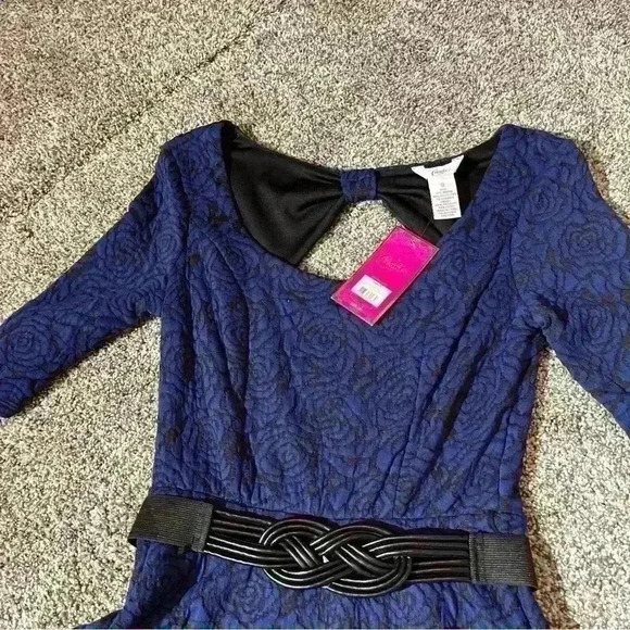 Candie's Juniors Double Knit Rose black and blue Skater Dress size Small - Picture 5 of 11